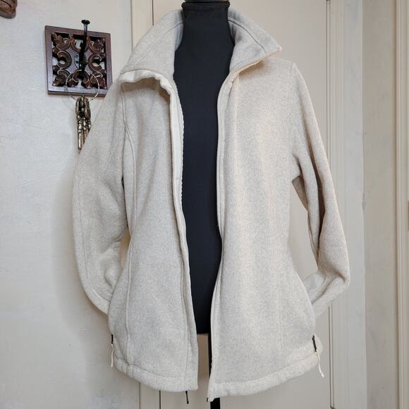 Lands End Womens Sweater Fleece Line Jacket Tan Heather Full Zip Pockets✨️L Tall - Picture 3 of 13